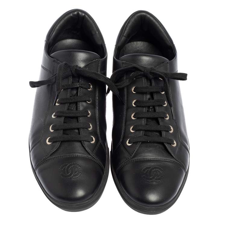 Pre Owned Chanel Black Leather CC Low Top Sneakers Size 44