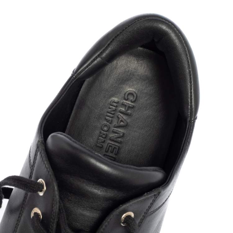 Pre Owned Chanel Black Leather CC Low Top Sneakers Size 44