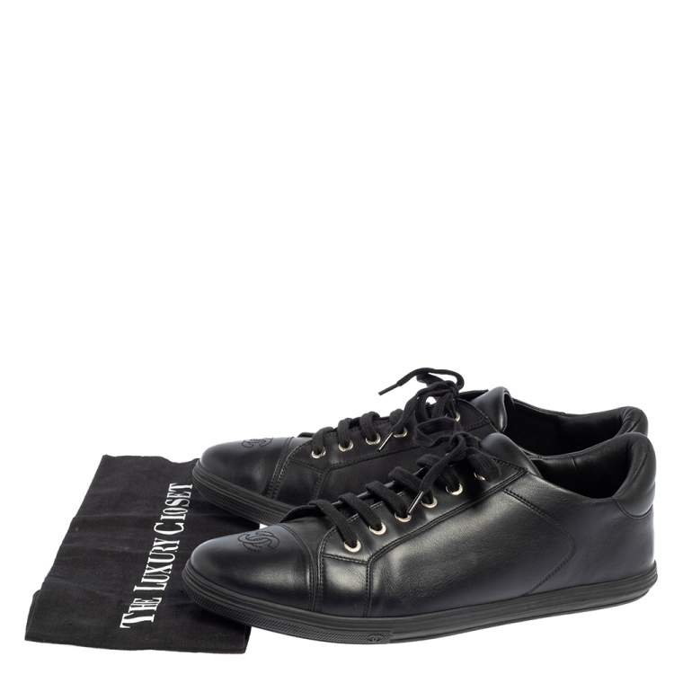 Pre Owned Chanel Black Leather CC Low Top Sneakers Size 44