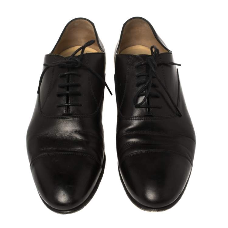 Pre Owned Chanel Uniform Black Leather Lace Up Oxford Size 43