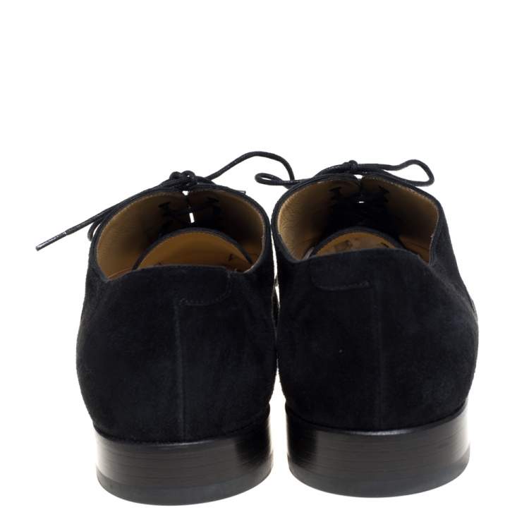 Pre Owned Chanel Uniform Black Suede Cap Toe Lace Up Oxford Size 43