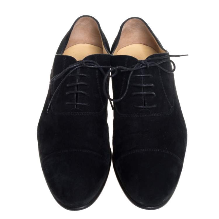 Pre Owned Chanel Uniform Black Suede Cap Toe Lace Up Oxford Size 43
