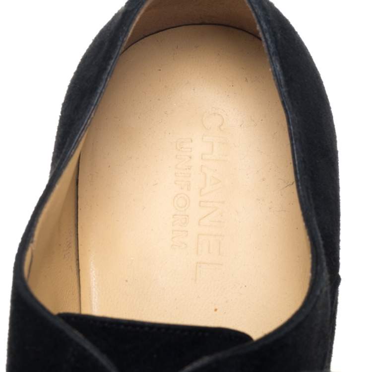 Pre Owned Chanel Uniform Black Suede Cap Toe Lace Up Oxford Size 43