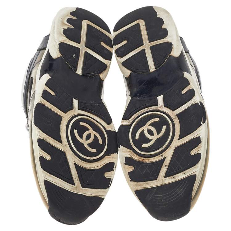 Pre Owned Chane Navy Blue Leather And PVC CC Low Top Sneakers Size 41