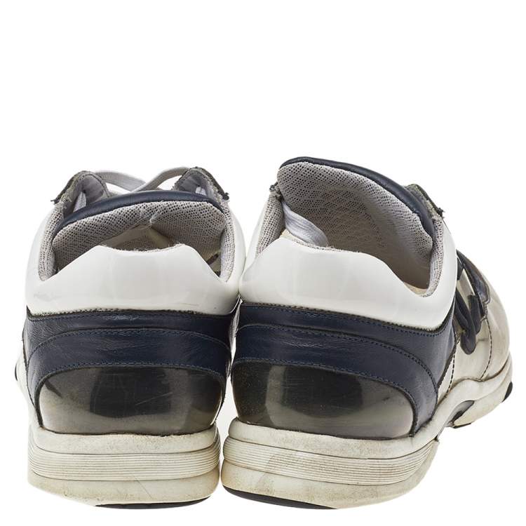 Pre Owned Chane Navy Blue Leather And PVC CC Low Top Sneakers Size 41