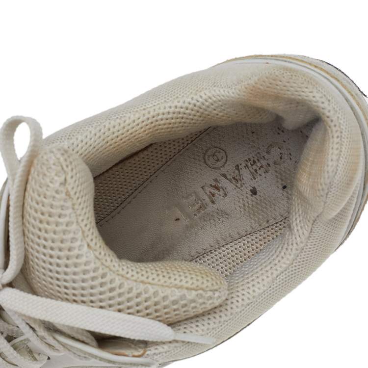 Pre Owned Chanel White/Cream Mesh And Suede CC Low Top Sneakers Size 42