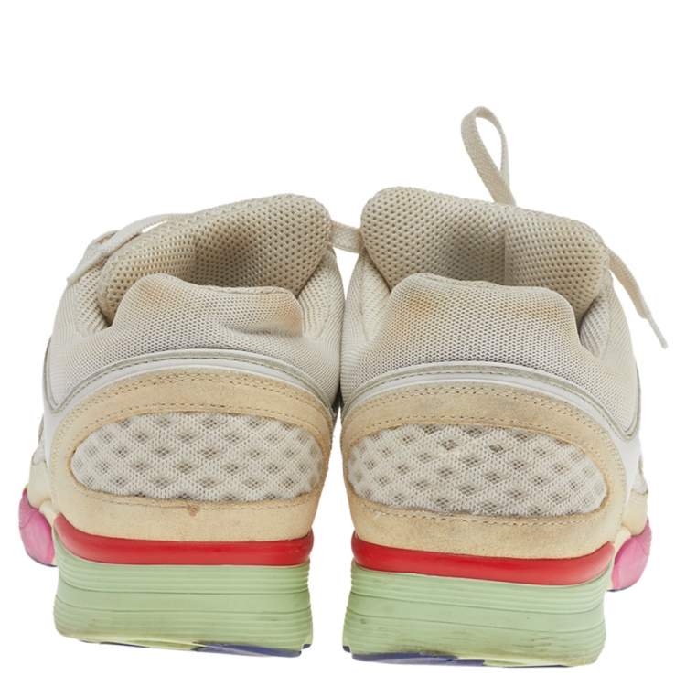 Pre Owned Chanel White/Cream Mesh And Suede CC Low Top Sneakers Size 42
