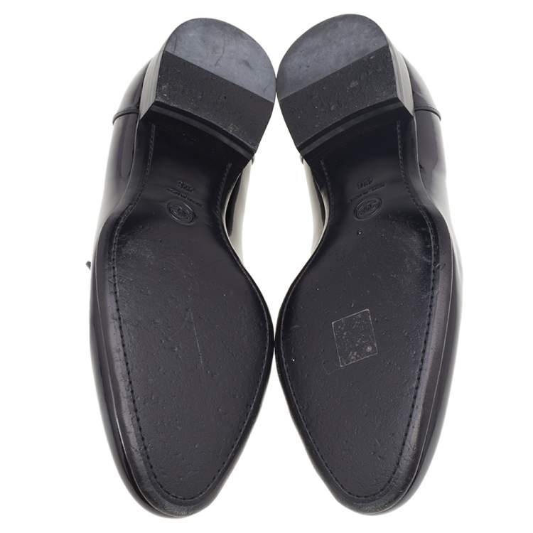 Pre Owned Chanel Black Patent Leather CC Smoking Slippers Size 42
