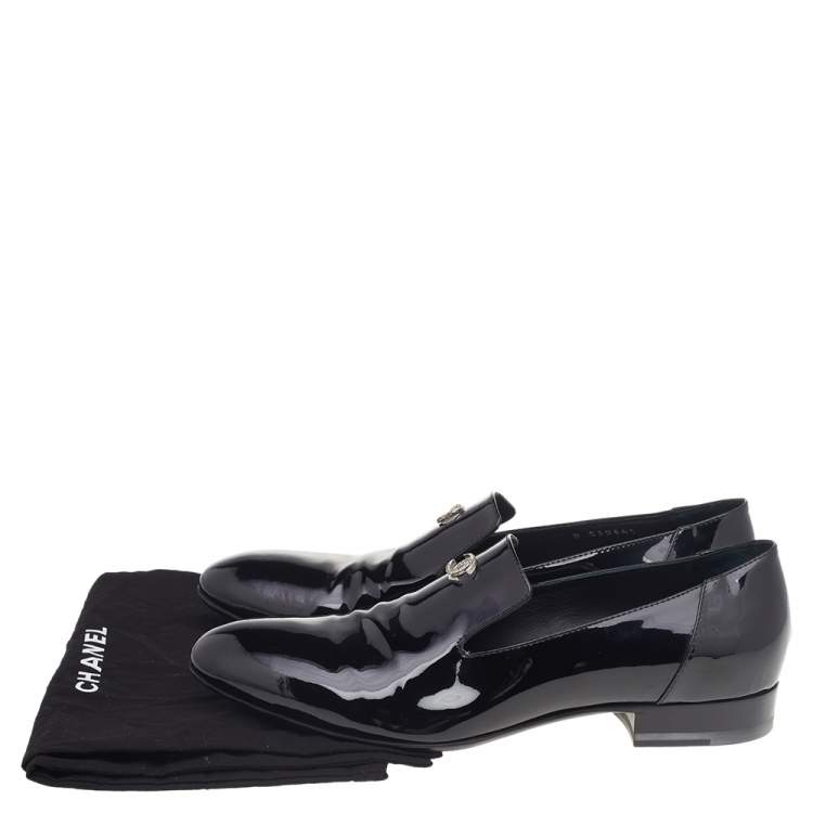 Pre Owned Chanel Black Patent Leather CC Smoking Slippers Size 42