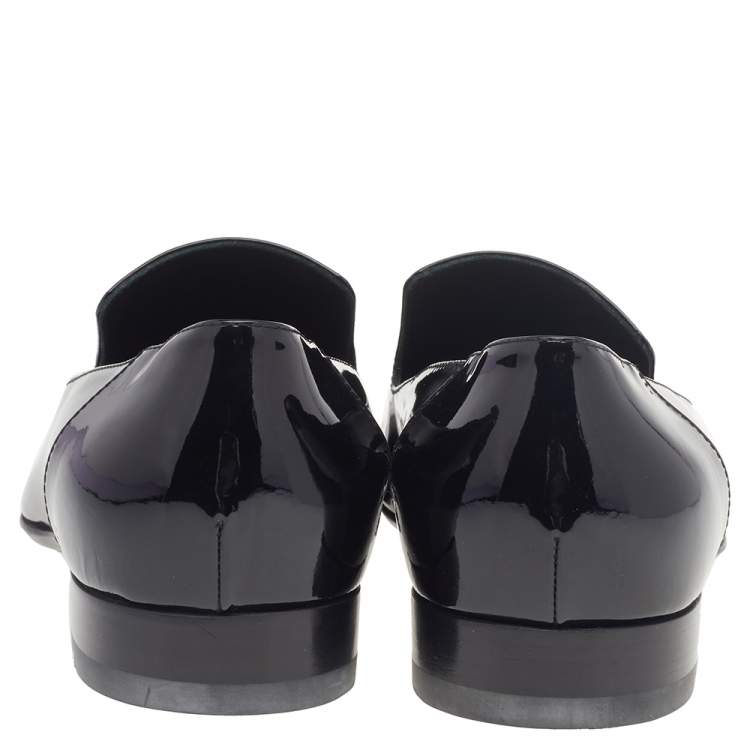 Pre Owned Chanel Black Patent Leather CC Smoking Slippers Size 42