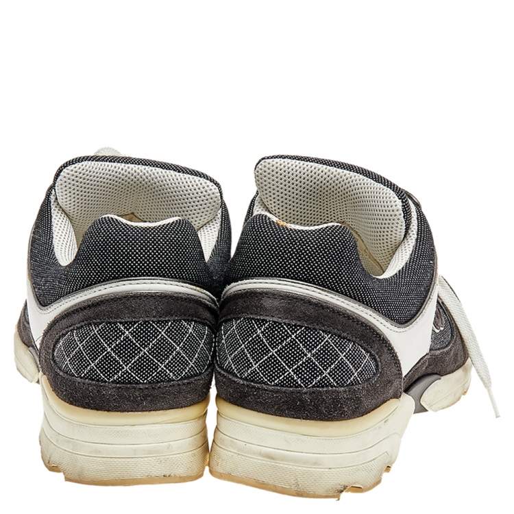 Pre Owned Chanel Grey-White Canvas, Suede And Leather CC Low Top Sneakers Size 41