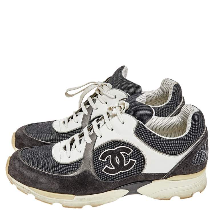 Pre Owned Chanel Grey-White Canvas, Suede And Leather CC Low Top Sneakers Size 41