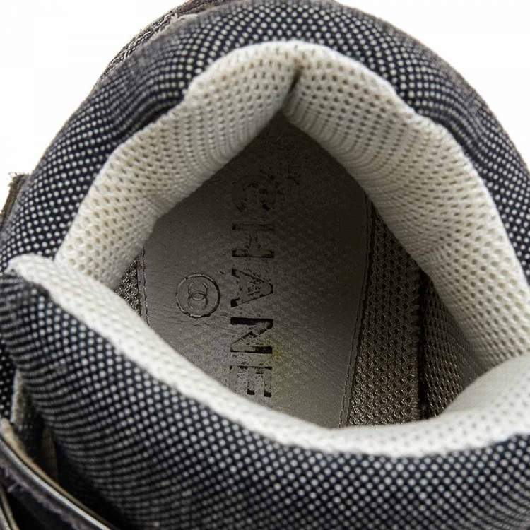 Pre Owned Chanel Grey/White Canvas And Leather CC Mid Top Sneakers Size 43
