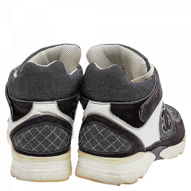 Pre Owned Chanel Grey/White Canvas And Leather CC Mid Top Sneakers Size 43
