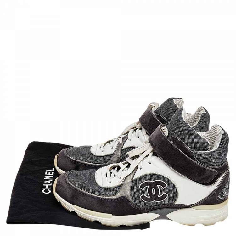 Pre Owned Chanel Grey/White Canvas And Leather CC Mid Top Sneakers Size 43