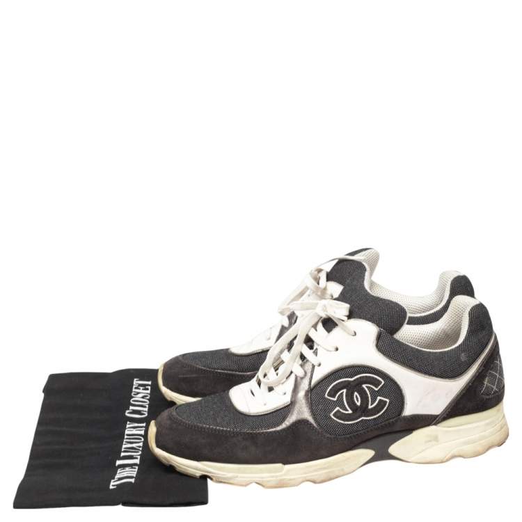 Pre Owned Chanel Grey/White Canvas, Suede and Leather CC Low Top Sneakers Size 41