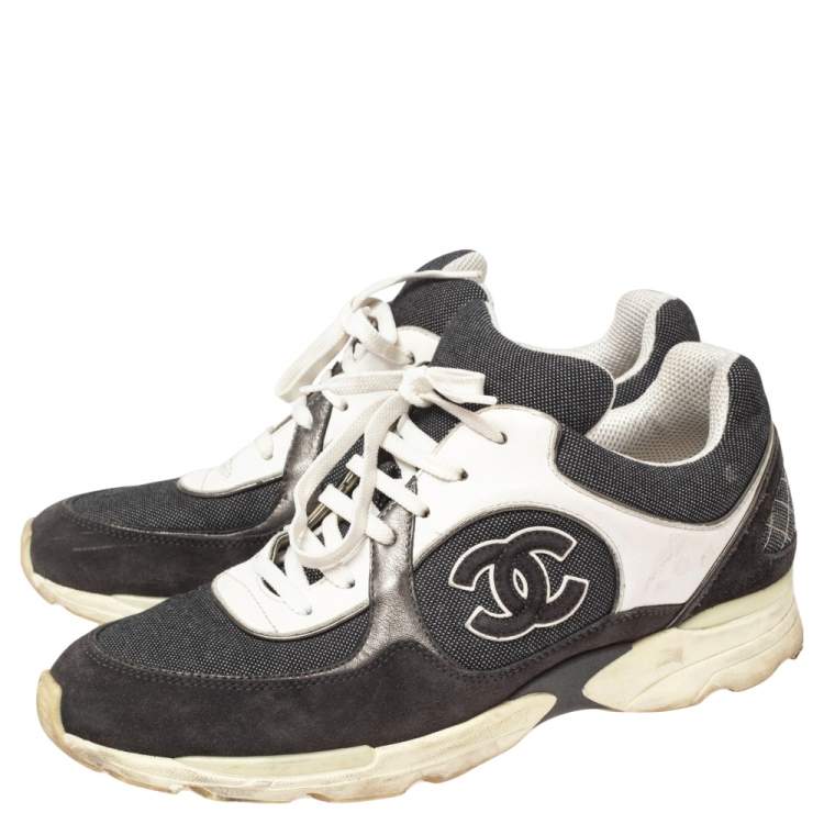 Pre Owned Chanel Grey/White Canvas, Suede and Leather CC Low Top Sneakers Size 41
