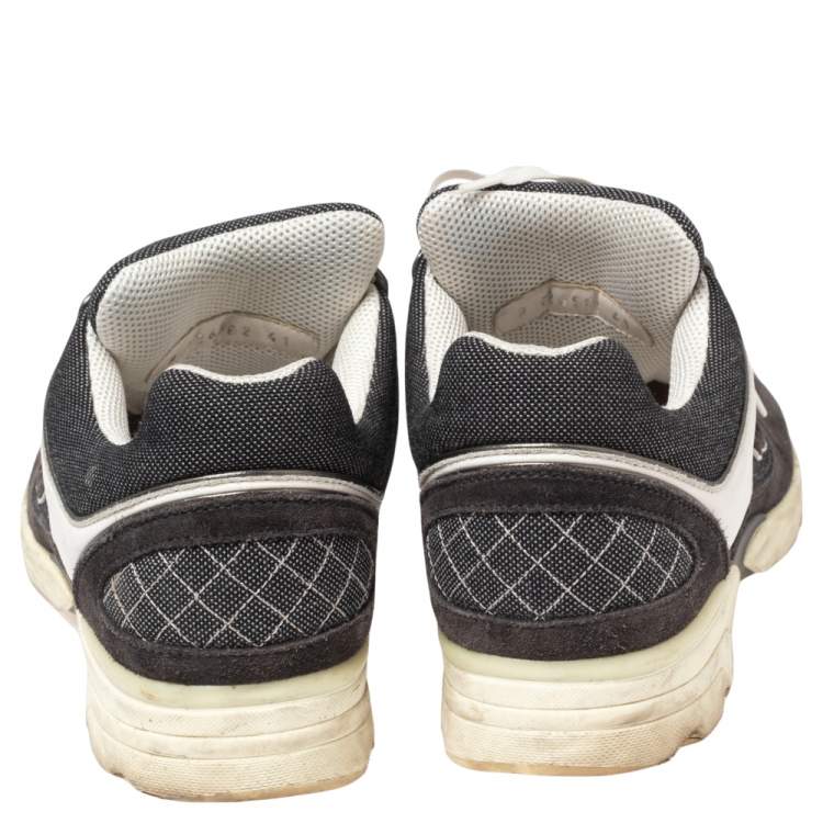Pre Owned Chanel Grey/White Canvas, Suede and Leather CC Low Top Sneakers Size 41