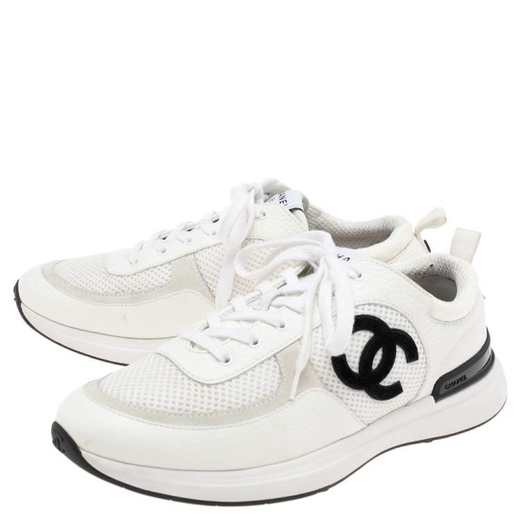 Pre Owned Chanel White Mesh and Leather CC Lace Up Sneakers Size 42
