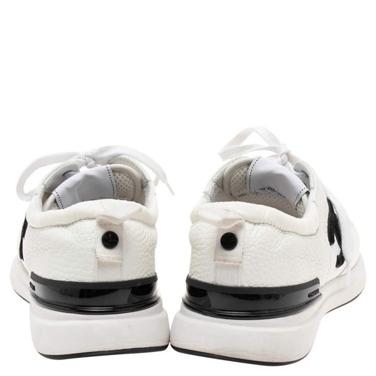 Pre Owned Chanel White Mesh and Leather CC Lace Up Sneakers Size 42