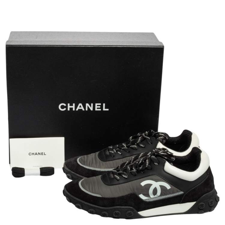 Pre Owned Chanel Black/Grey Nylon, Suede and Leather CC Low-Top Sneakers Size 41