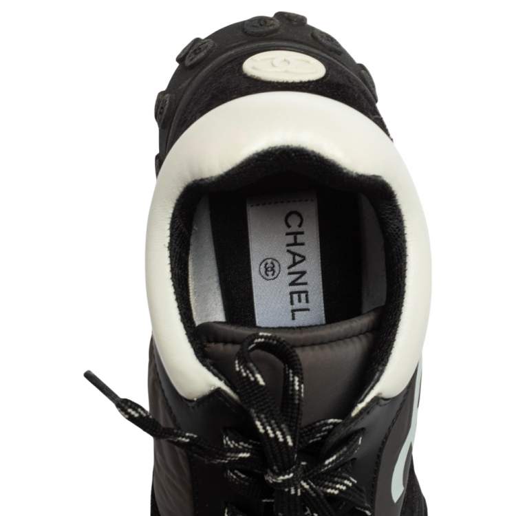 Pre Owned Chanel Black/Grey Nylon, Suede and Leather CC Low-Top Sneakers Size 41