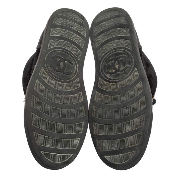 Pre Owned Chanel Black Suede, Leather and Tweed High-Top Sneakers Size 45 