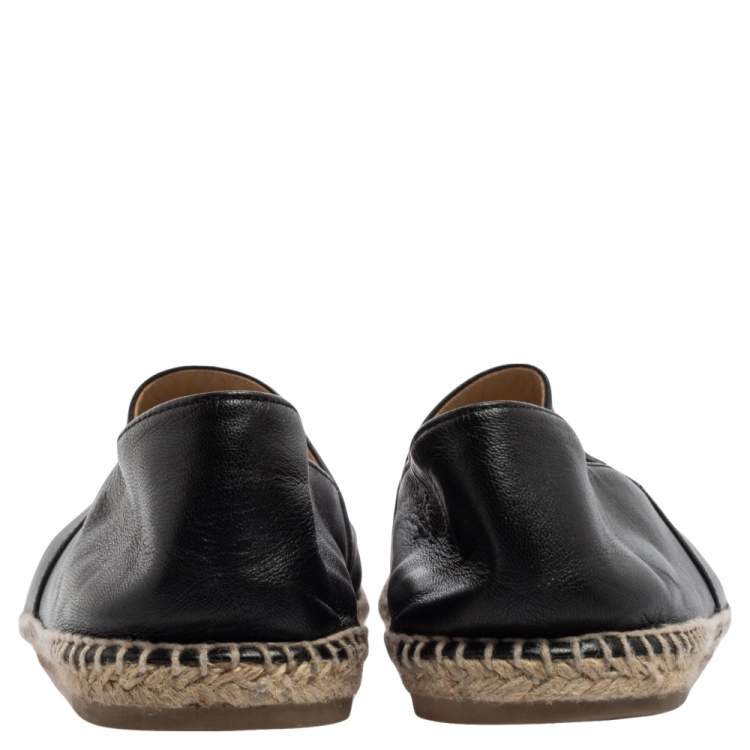 Pre Owned Chanel Black Leather CC Cap Toe  Espadrilles Flats Size 44