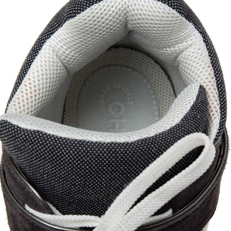 Pre Owned Chanel Grey/White Canvas And Leather CC High Top Sneakers Size 45