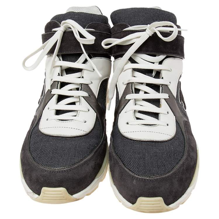 Pre Owned Chanel Grey/White Canvas And Leather CC High Top Sneakers Size 45