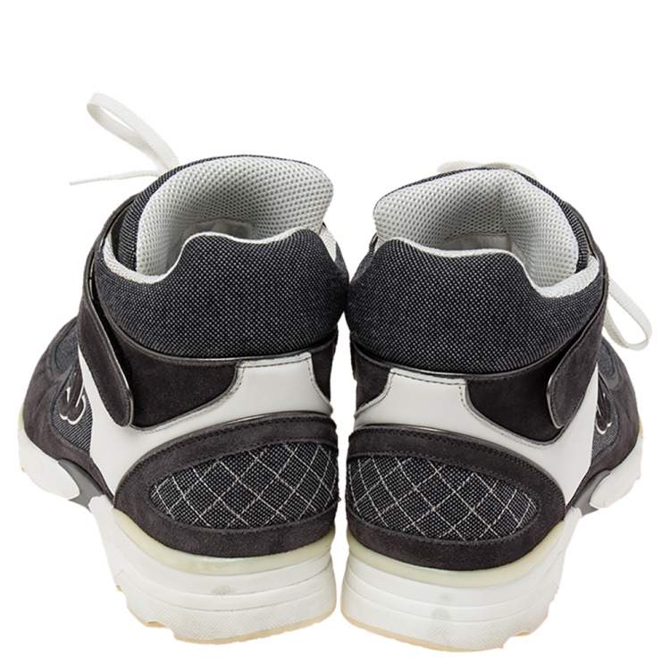 Pre Owned Chanel Grey/White Canvas And Leather CC High Top Sneakers Size 45