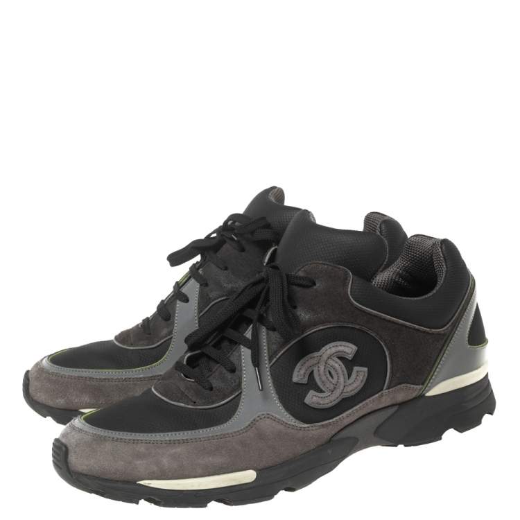 Pre Owned Chanel Grey/Black Suede and Leather CC Low-Top Sneakers Size 45