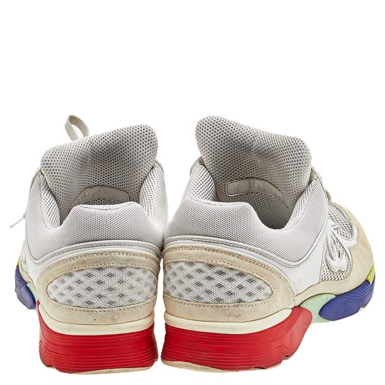 Pre Owned Chanel White/Beige Leather And Mesh CC Low Top Sneakers Size 41