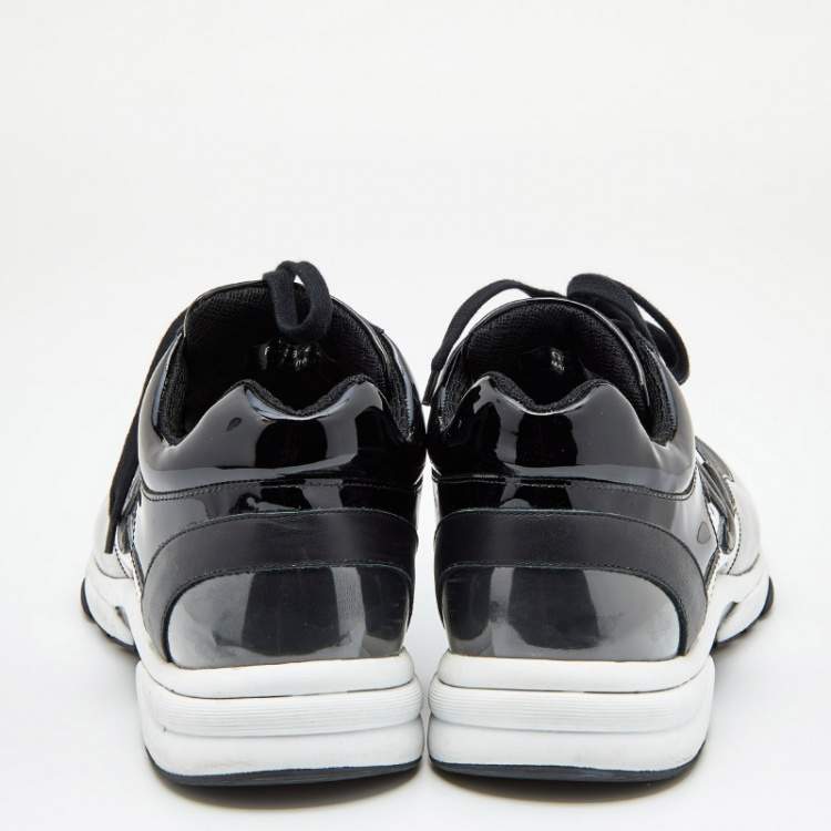 Pre Owned Chanel Black Patent Leather, PVC and Leather CC Logo Lace Up Sneakers Size 45