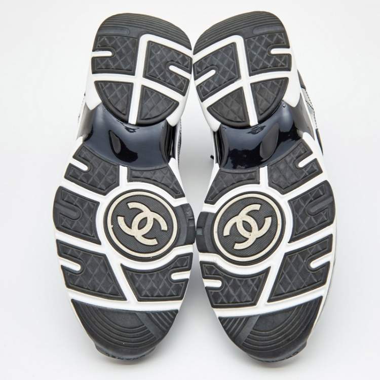 Pre Owned Chanel Black Patent Leather, PVC and Leather CC Logo Lace Up Sneakers Size 45
