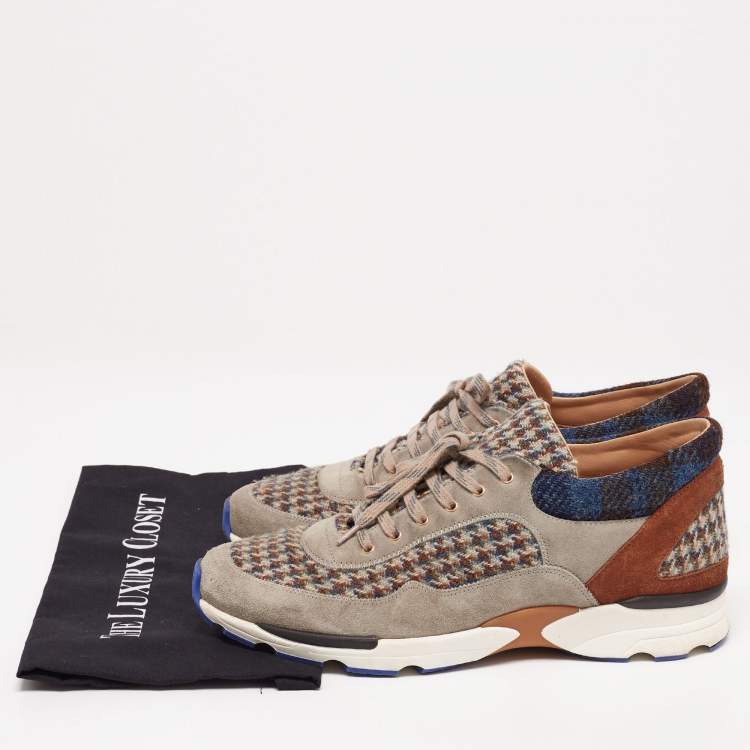 Pre Owned Chanel Multicolor Suede and Tweed CC Low-Top Sneakers Size 44