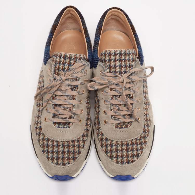 Pre Owned Chanel Multicolor Suede and Tweed CC Low-Top Sneakers Size 44