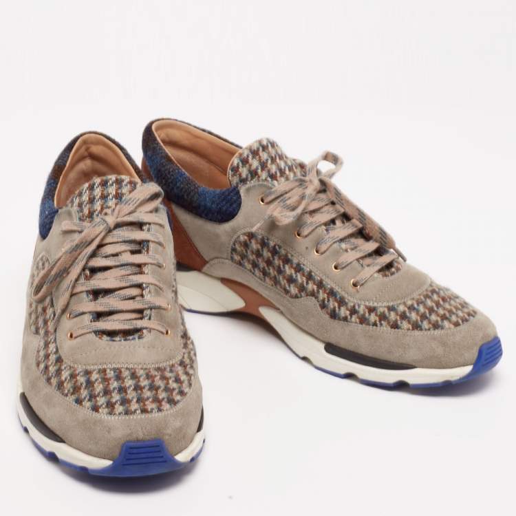 Pre Owned Chanel Multicolor Suede and Tweed CC Low-Top Sneakers Size 44