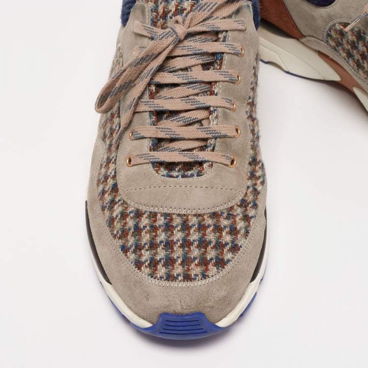 Pre Owned Chanel Multicolor Suede and Tweed CC Low-Top Sneakers Size 44