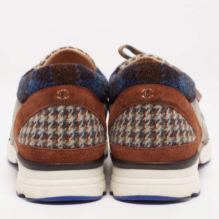 Pre Owned Chanel Multicolor Suede and Tweed CC Low-Top Sneakers Size 44