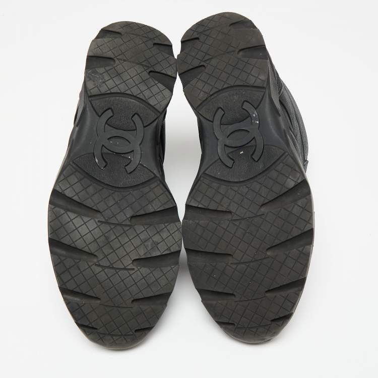 Pre Owned Chanel Black Leather And Mesh CC High Top Sneakers Size 43
