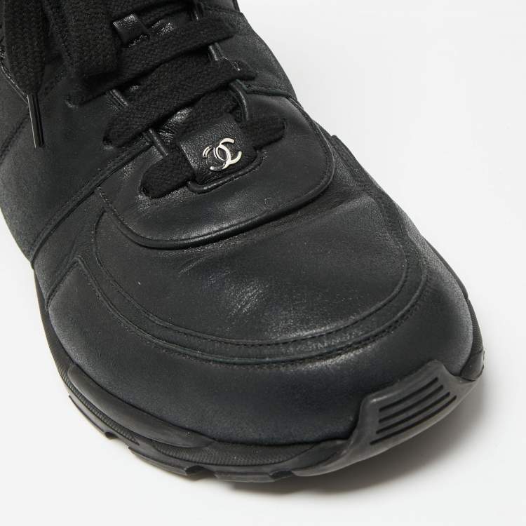 Pre Owned Chanel Black Leather And Mesh CC High Top Sneakers Size 43