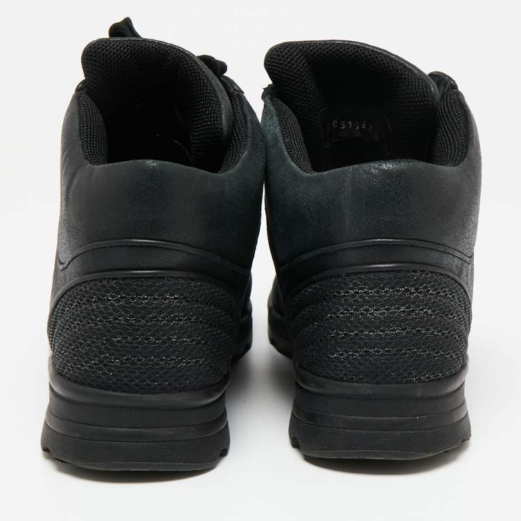 Pre Owned Chanel Black Leather And Mesh CC High Top Sneakers Size 43