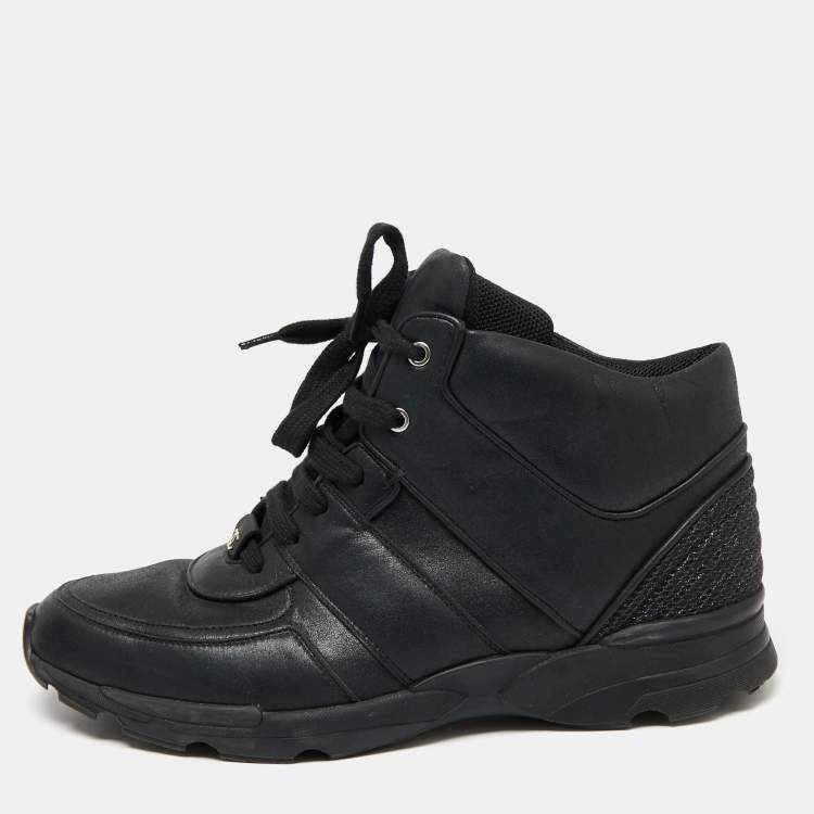 Chanel Black Leather And Mesh CC High Top Sneakers Size 43 Chanel | The  Luxury Closet
