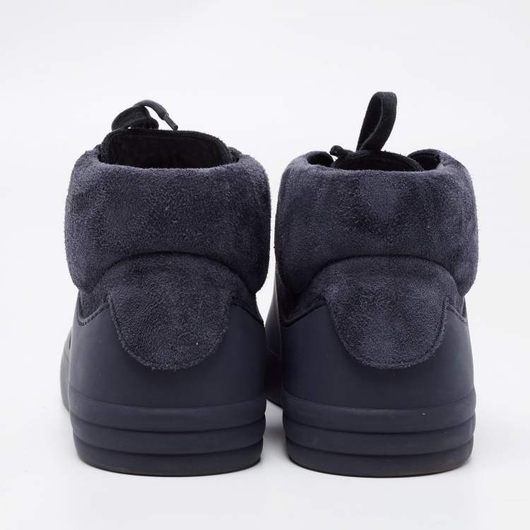 Pre Owned Chanel Navy Blue Suede And Rubber CC High Top Sneakers Size 44