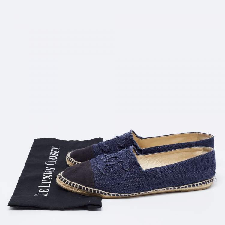 Pre Owned Chanel Blue Denim CC Espadrille Flats Size 43