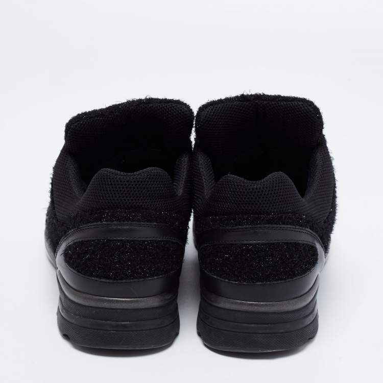 Pre Owned Chanel Black Lurex And Fabric CC Low Top Sneakers Size 41