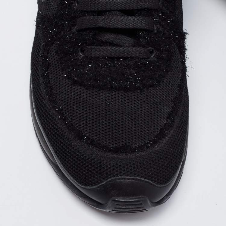Pre Owned Chanel Black Lurex And Fabric CC Low Top Sneakers Size 41