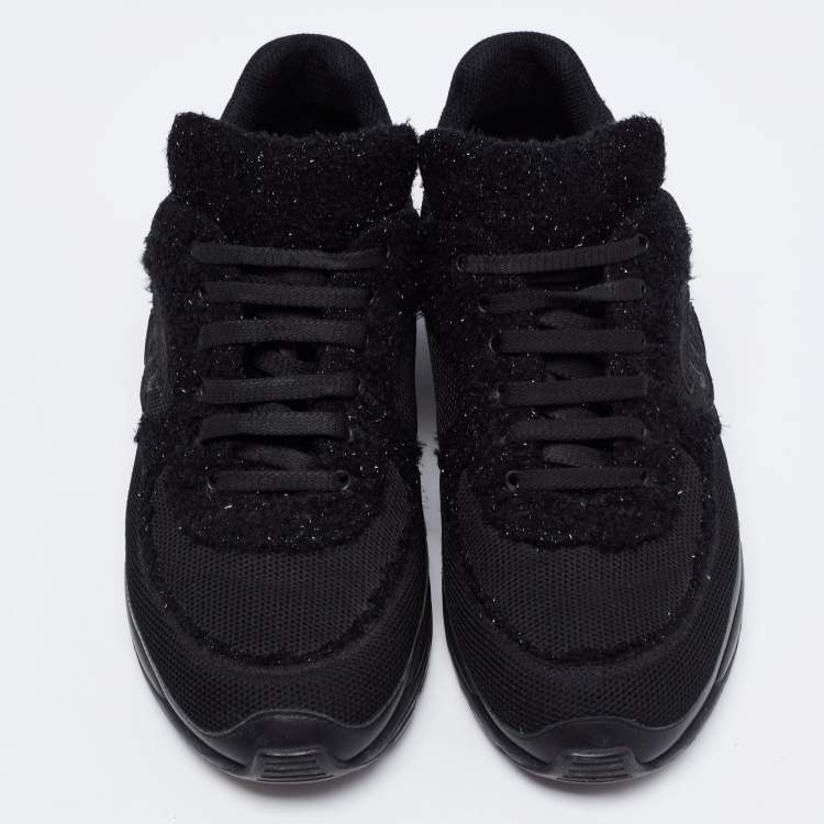 Pre Owned Chanel Black Lurex And Fabric CC Low Top Sneakers Size 41