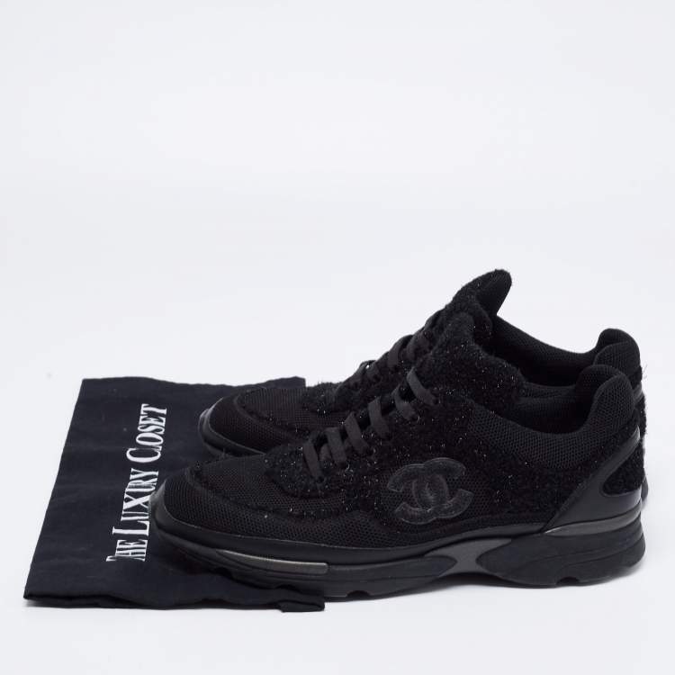 Pre Owned Chanel Black Lurex And Fabric CC Low Top Sneakers Size 41